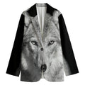 Monochrome Wolf Print Women's Blazer
