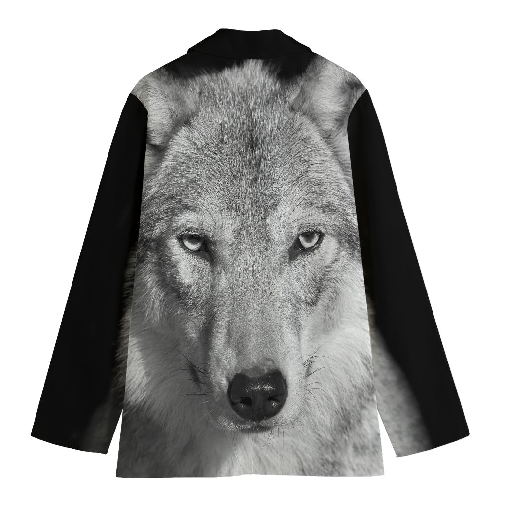 Monochrome Wolf Print Women's Blazer
