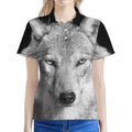 Monochrome Wolf Print Women's Polo Shirt