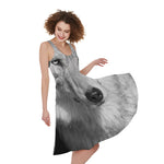 Monochrome Wolf Print Women's Sleeveless Dress