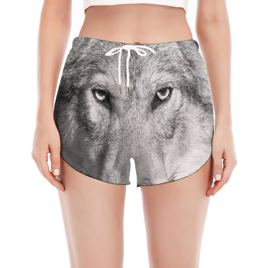 Monochrome Wolf Print Women's Split Running Shorts