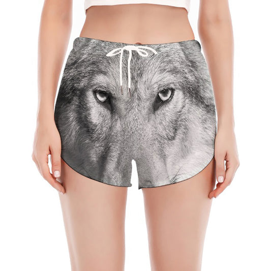 Monochrome Wolf Print Women's Split Running Shorts