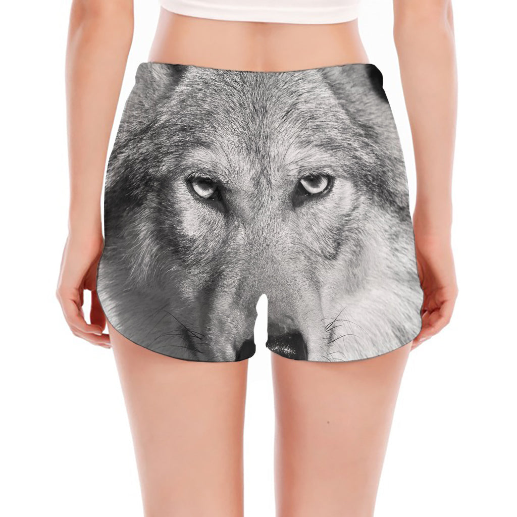 Monochrome Wolf Print Women's Split Running Shorts