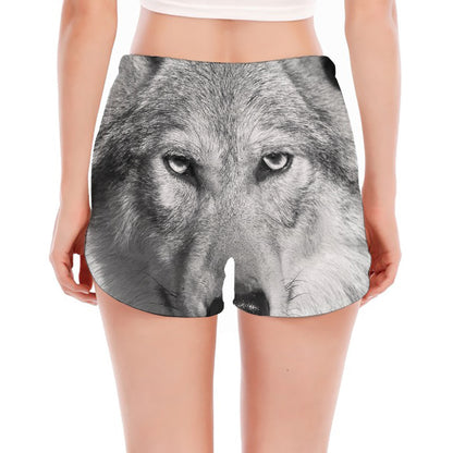 Monochrome Wolf Print Women's Split Running Shorts