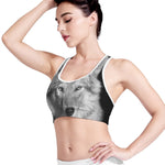 Monochrome Wolf Print Women's Sports Bra