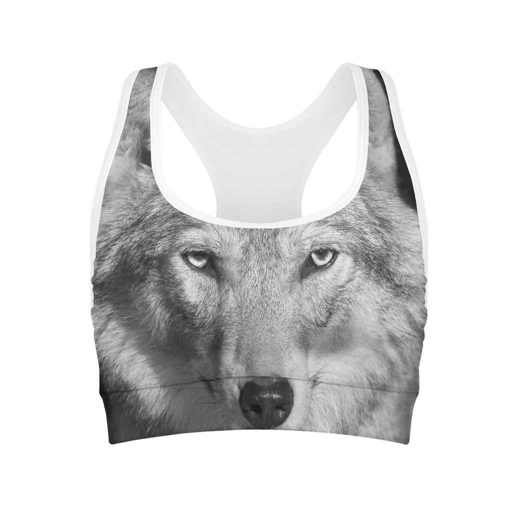Monochrome Wolf Print Women's Sports Bra