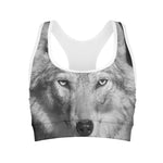 Monochrome Wolf Print Women's Sports Bra