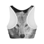 Monochrome Wolf Print Women's Sports Bra