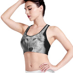 Monochrome Wolf Print Women's Sports Bra