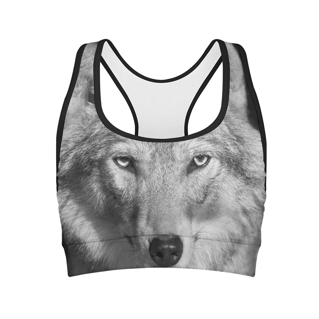 Monochrome Wolf Print Women's Sports Bra