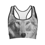 Monochrome Wolf Print Women's Sports Bra