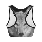Monochrome Wolf Print Women's Sports Bra