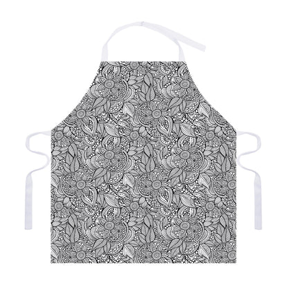 Monochrome Zentangle Pattern Print Adjustable Apron