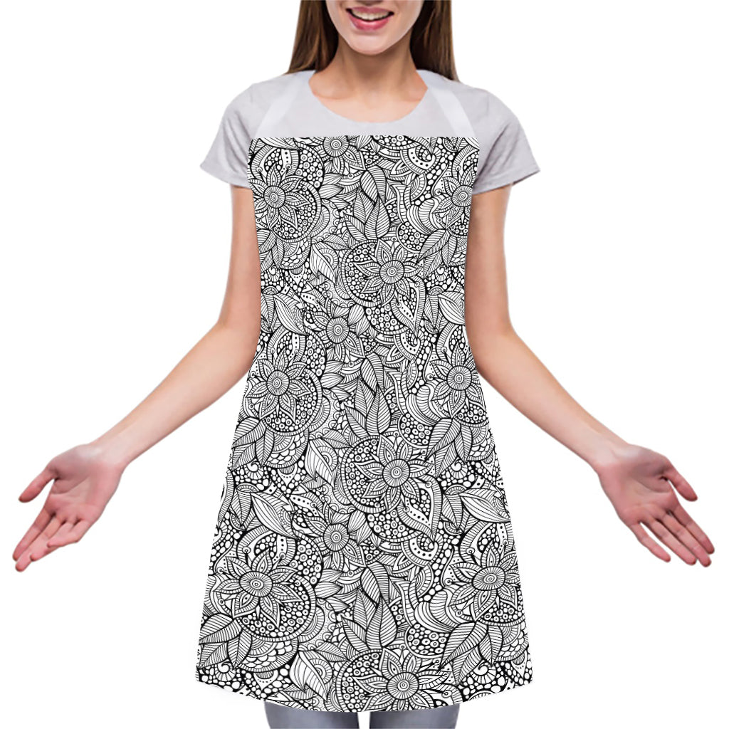 Monochrome Zentangle Pattern Print Adjustable Apron