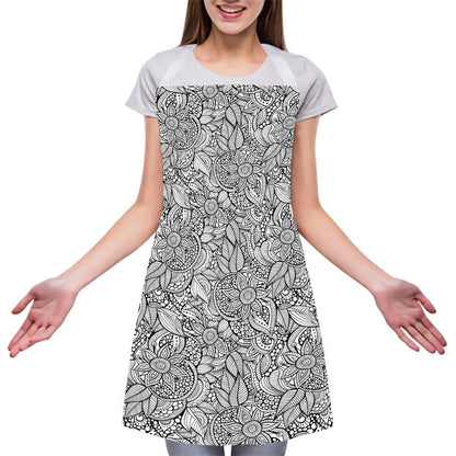 Monochrome Zentangle Pattern Print Adjustable Apron