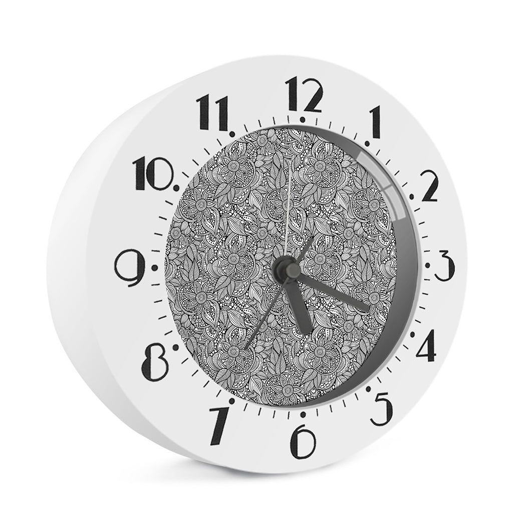 Monochrome Zentangle Pattern Print Alarm Clock