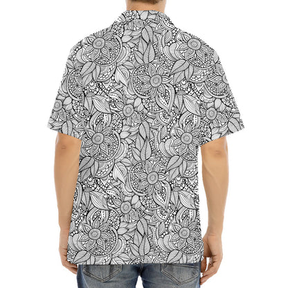 Monochrome Zentangle Pattern Print Aloha Shirt