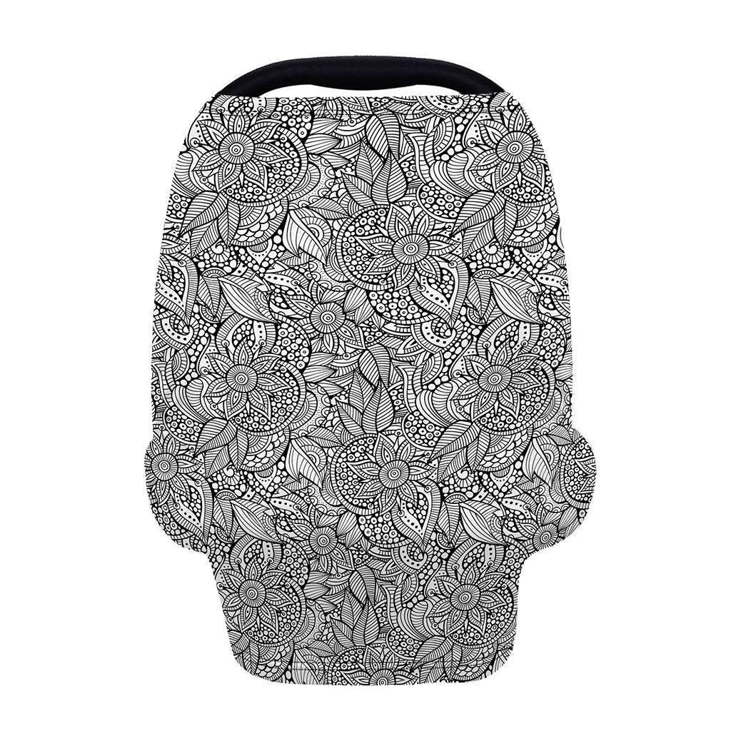Monochrome Zentangle Pattern Print Baby Seat Cover