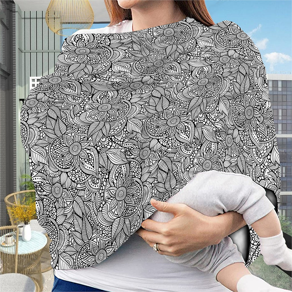 Monochrome Zentangle Pattern Print Baby Seat Cover