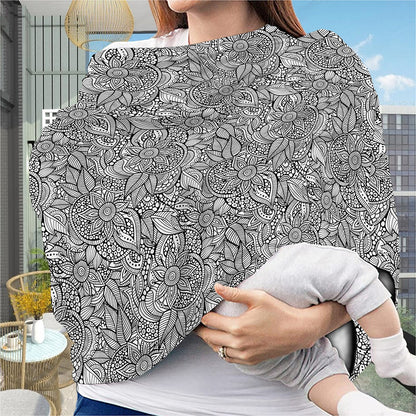 Monochrome Zentangle Pattern Print Baby Seat Cover