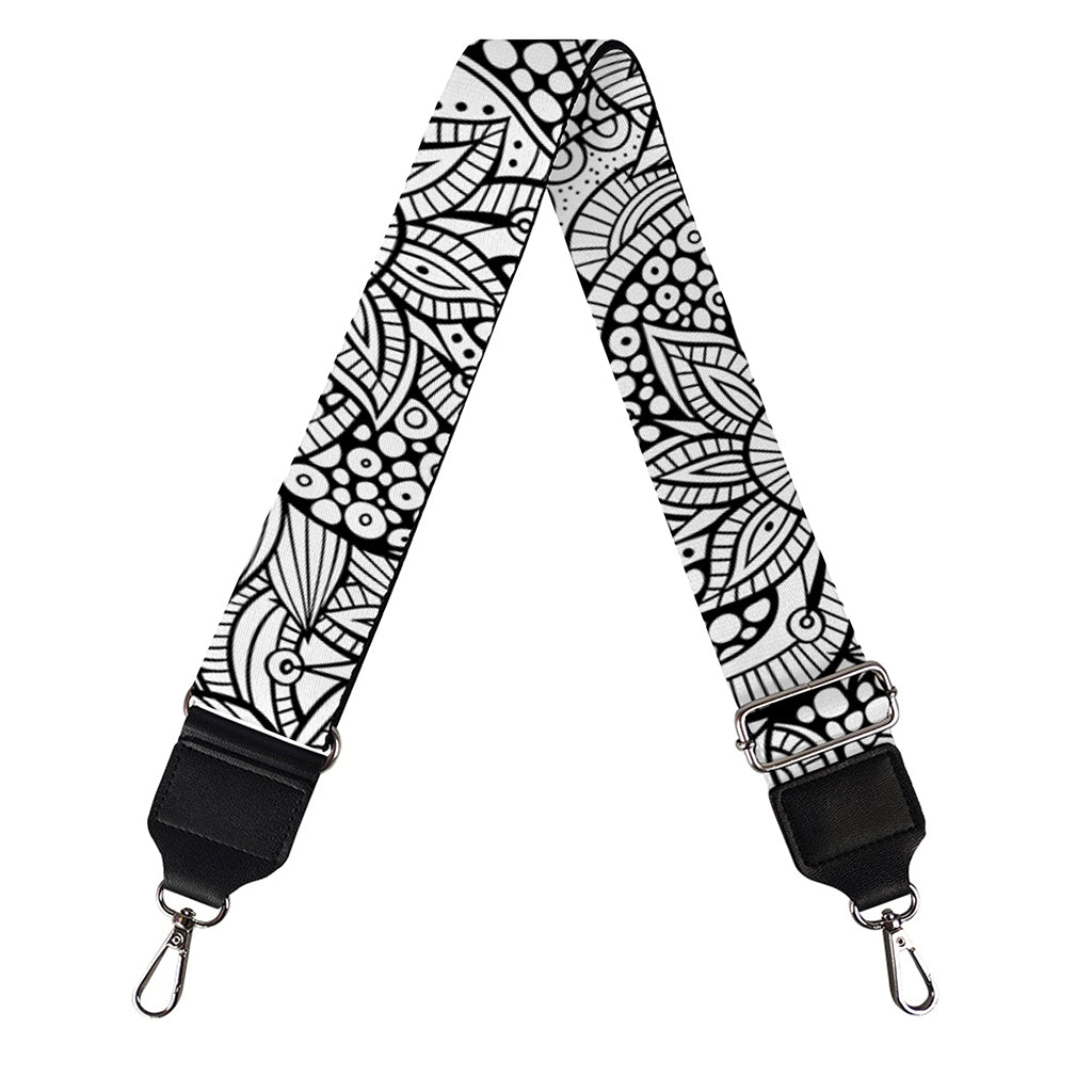 Monochrome Zentangle Pattern Print Bag Strap