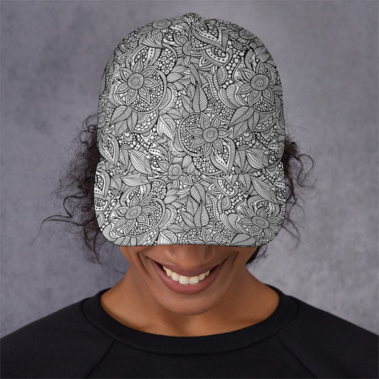 Monochrome Zentangle Pattern Print Baseball Cap
