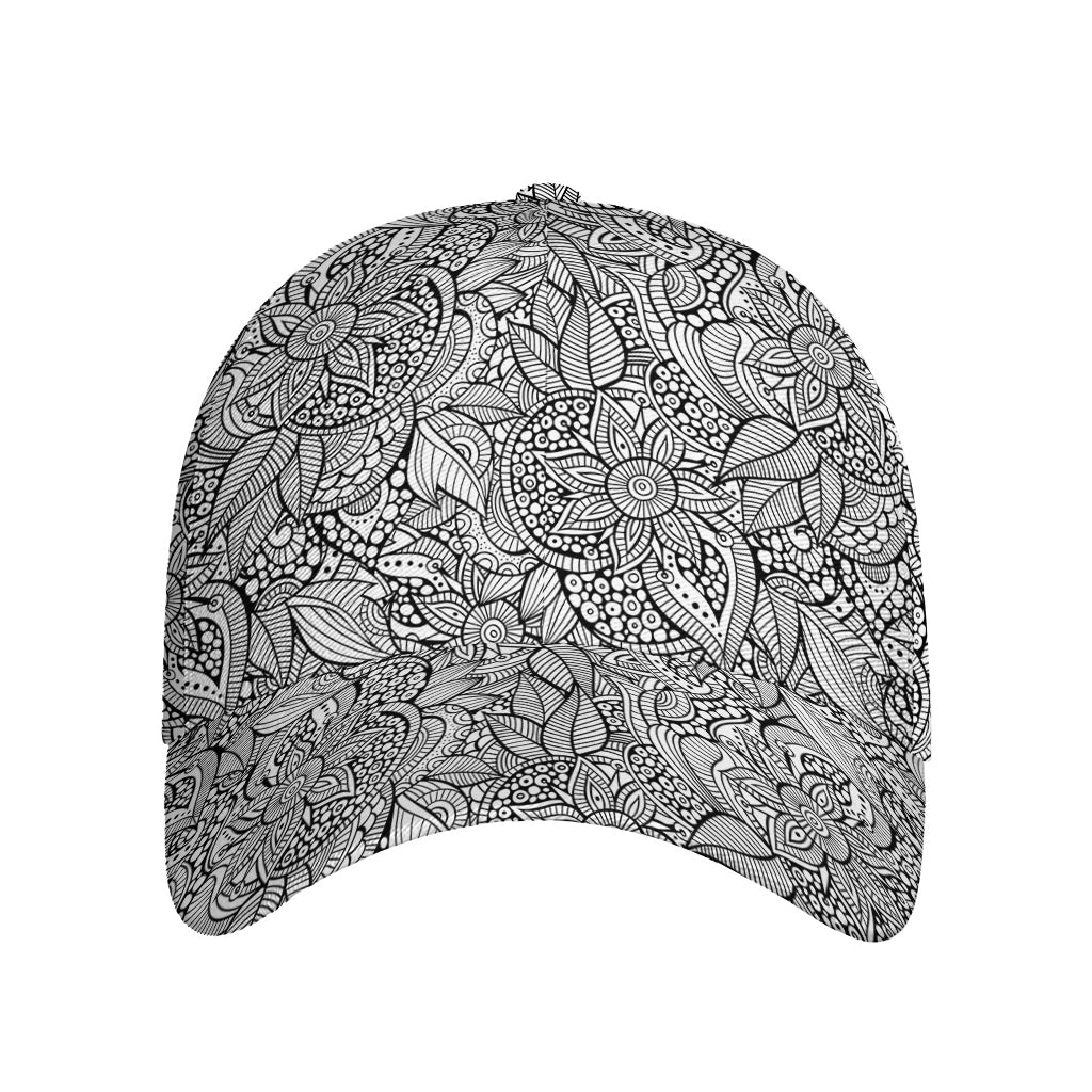 Monochrome Zentangle Pattern Print Baseball Cap