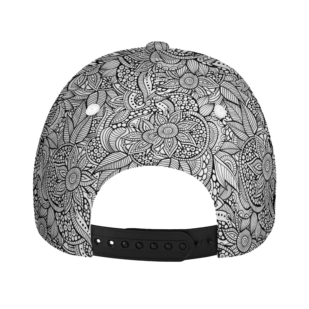 Monochrome Zentangle Pattern Print Baseball Cap