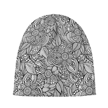 Monochrome Zentangle Pattern Print Beanie