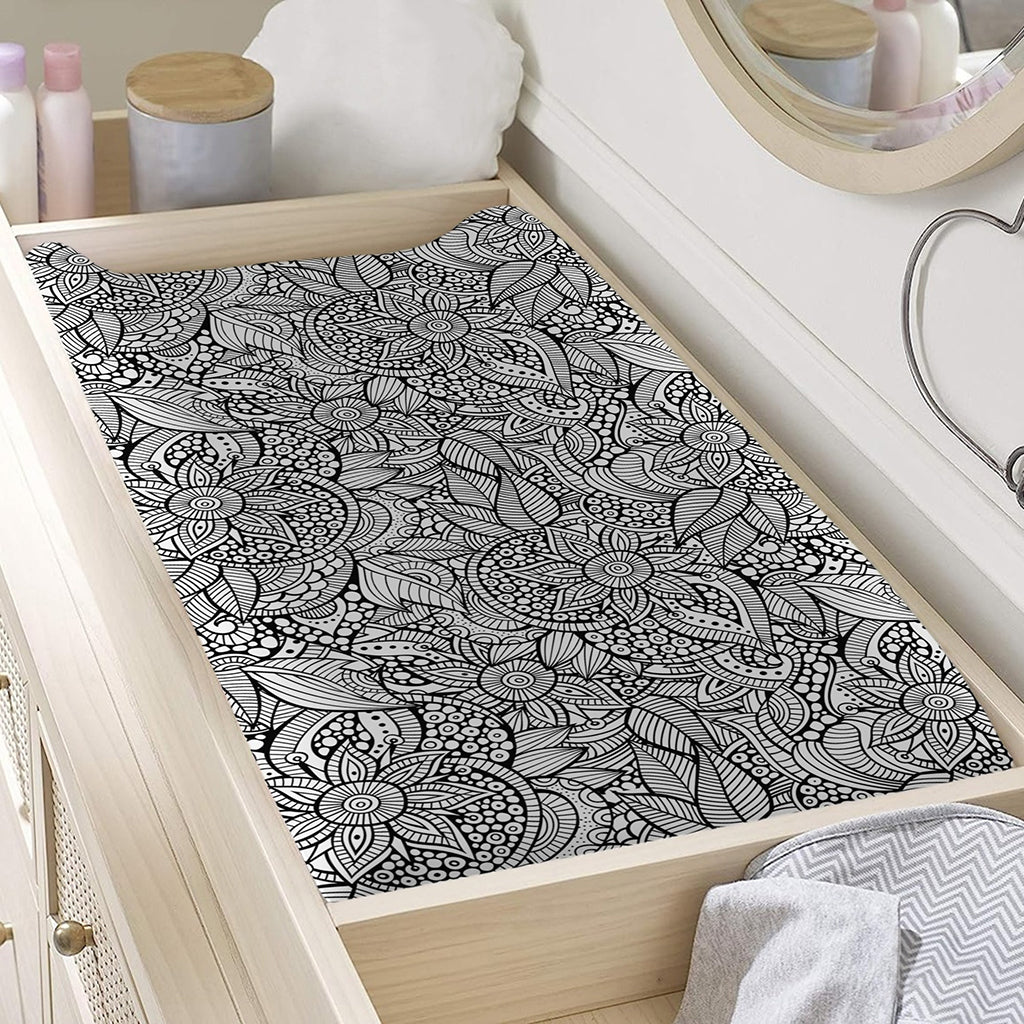 Monochrome Zentangle Pattern Print Changing Pad Cover