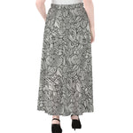 Monochrome Zentangle Pattern Print Chiffon Maxi Skirt
