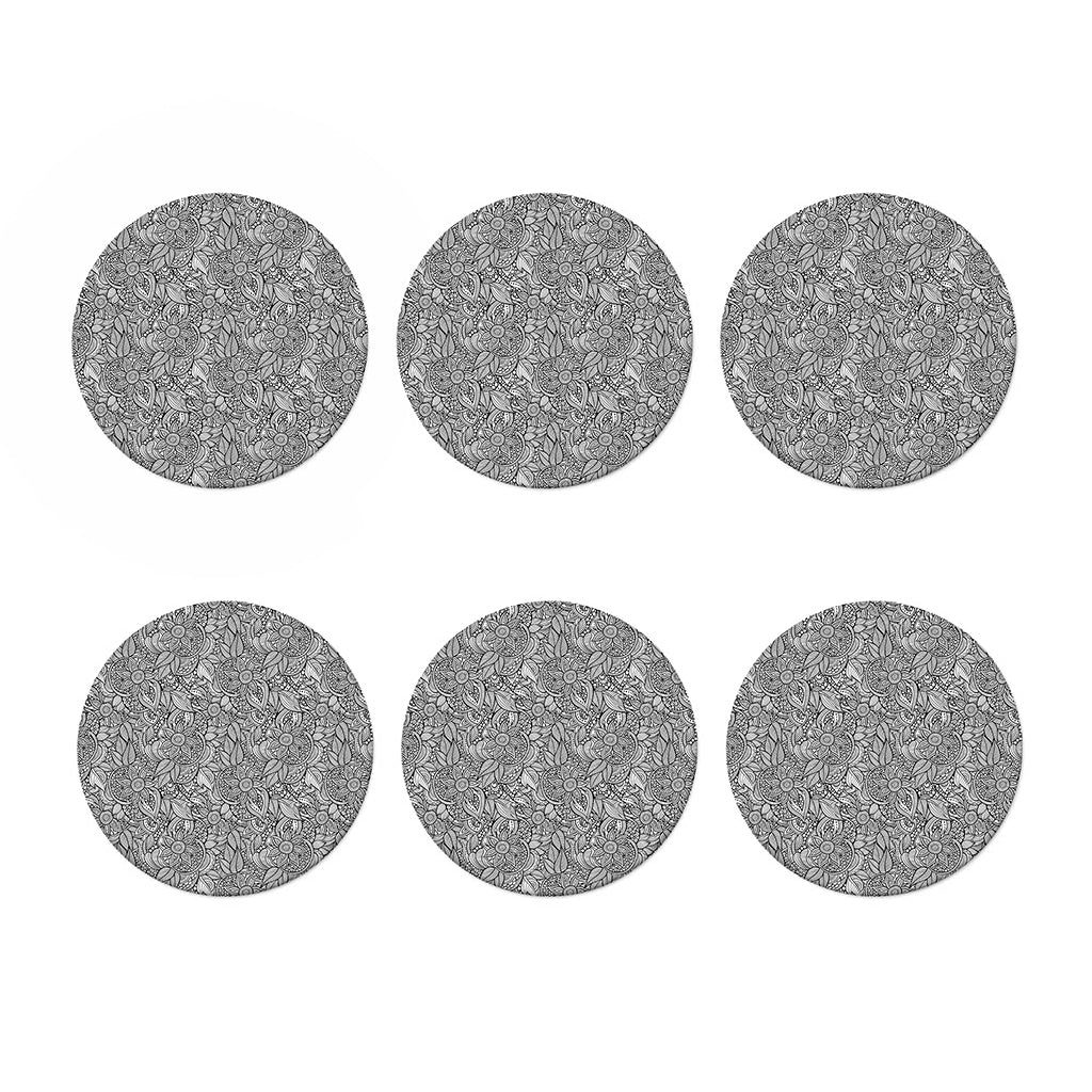 Monochrome Zentangle Pattern Print Coaster Set