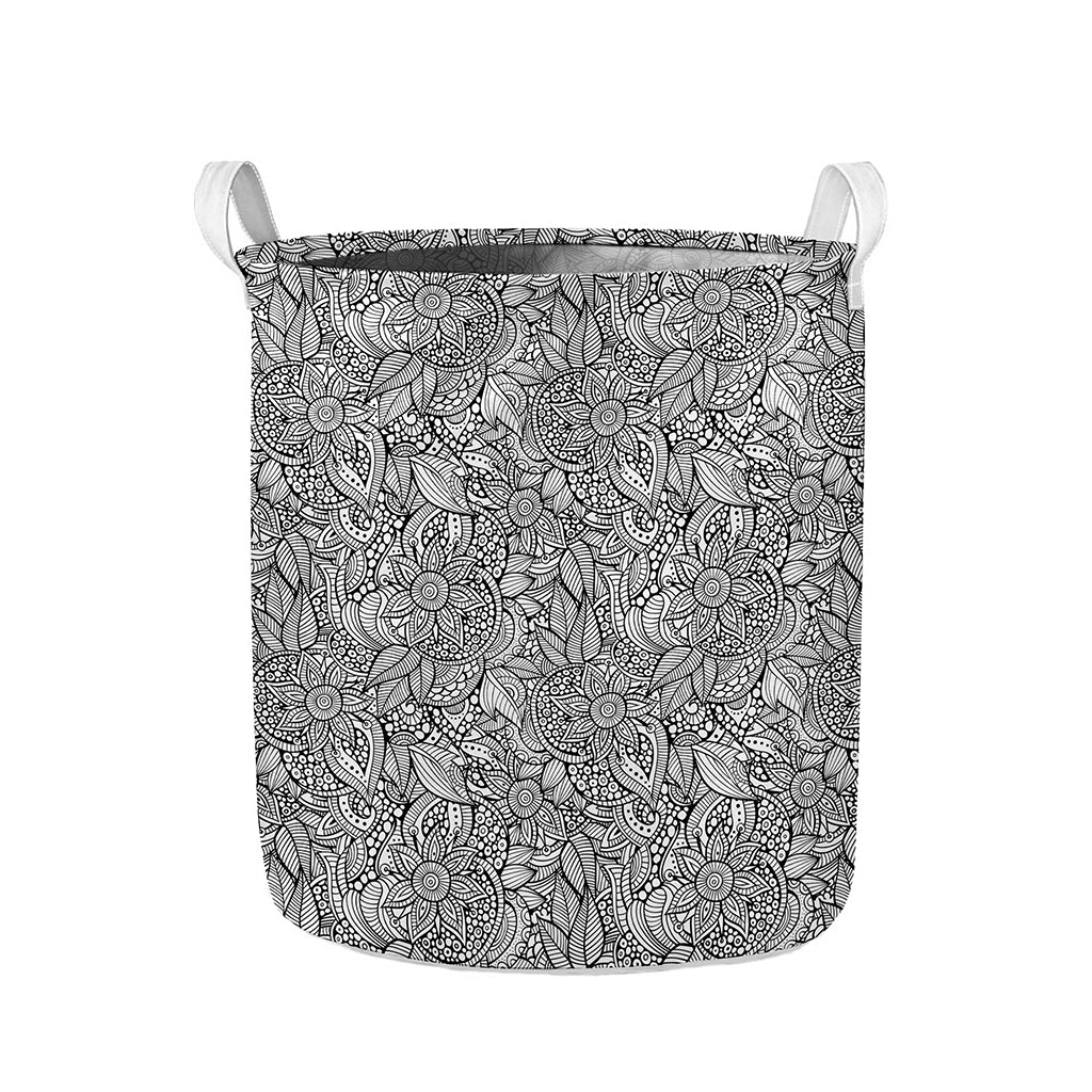 Monochrome Zentangle Pattern Print Collapsible Laundry Basket
