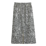 Monochrome Zentangle Pattern Print Cotton Front Slit Maxi Skirt