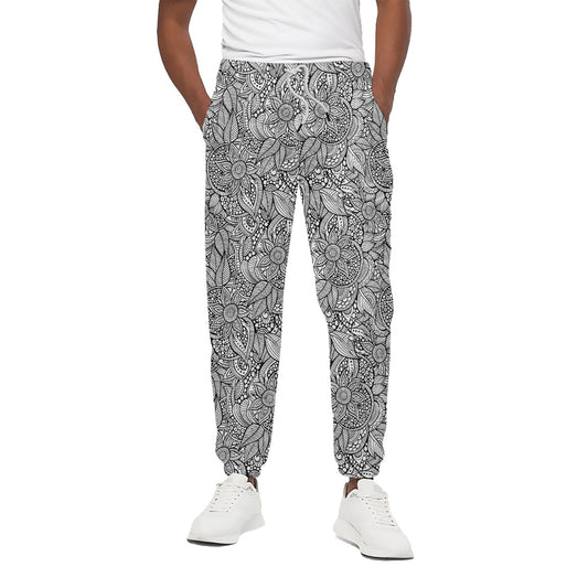 Monochrome Zentangle Pattern Print Cotton Pants