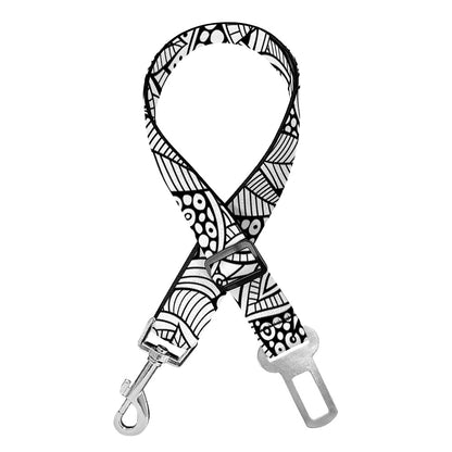 Monochrome Zentangle Pattern Print Dog Seat Belt