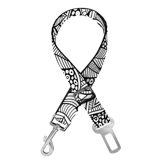 Monochrome Zentangle Pattern Print Dog Seat Belt