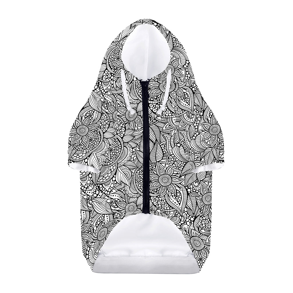 Monochrome Zentangle Pattern Print Dog Zip Up Hoodie