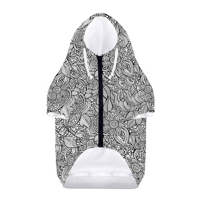 Monochrome Zentangle Pattern Print Dog Zip Up Hoodie