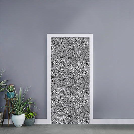 Monochrome Zentangle Pattern Print Door Sticker
