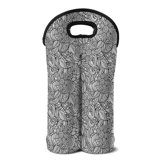 Monochrome Zentangle Pattern Print Double Neoprene Wine Tote
