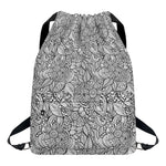 Monochrome Zentangle Pattern Print Drawstring Backpack
