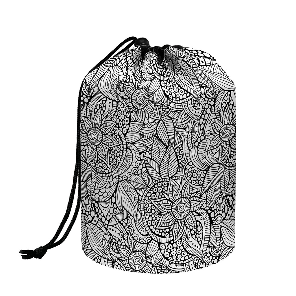 Monochrome Zentangle Pattern Print Drawstring Makeup Bag