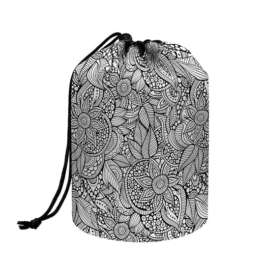 Monochrome Zentangle Pattern Print Drawstring Makeup Bag