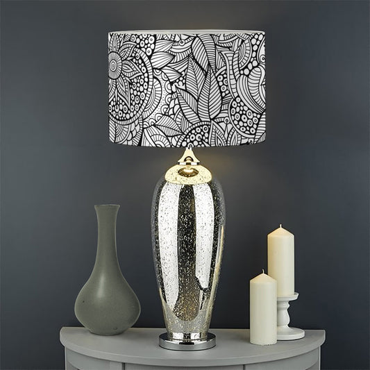 Monochrome Zentangle Pattern Print Drum Lamp Shade