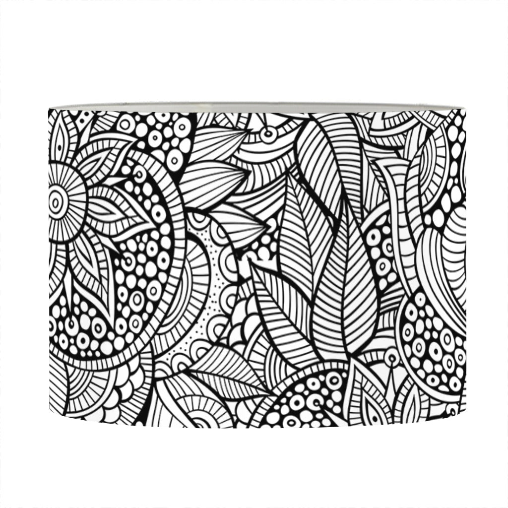 Monochrome Zentangle Pattern Print Drum Lamp Shade