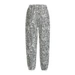 Monochrome Zentangle Pattern Print Fleece Lined Knit Pants
