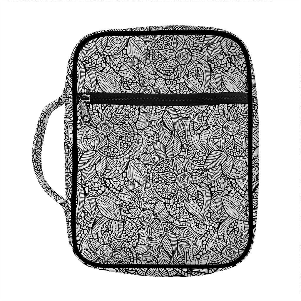 Monochrome Zentangle Pattern Print Front Pocket Bible Bag
