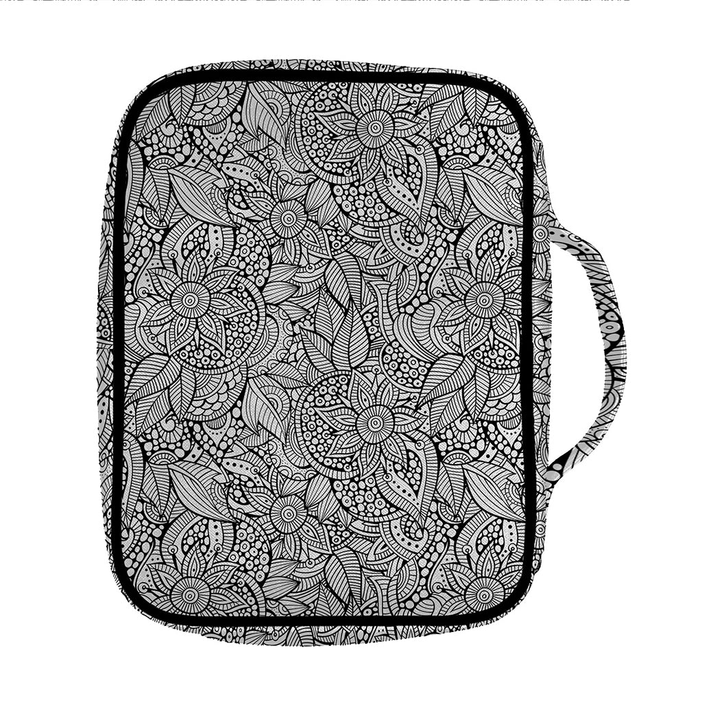 Monochrome Zentangle Pattern Print Front Pocket Bible Bag