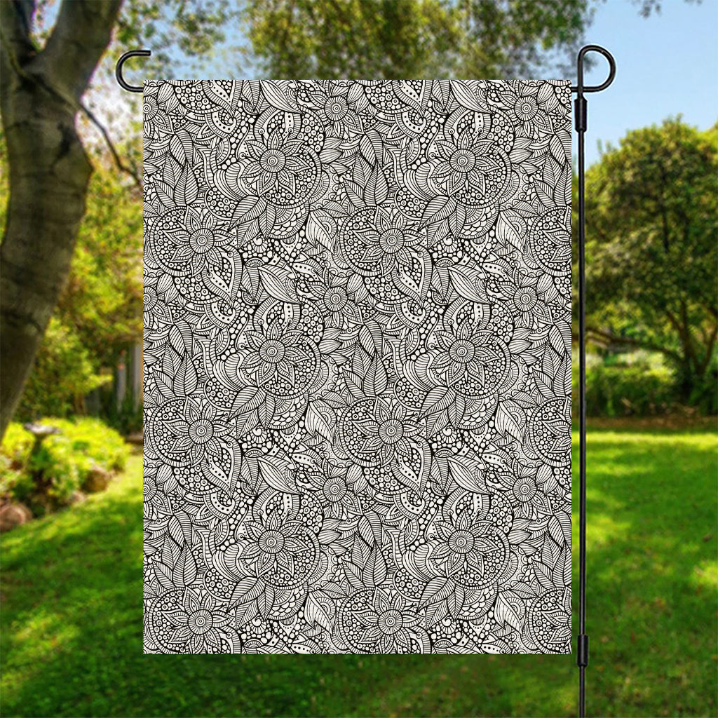 Monochrome Zentangle Pattern Print Garden Flag